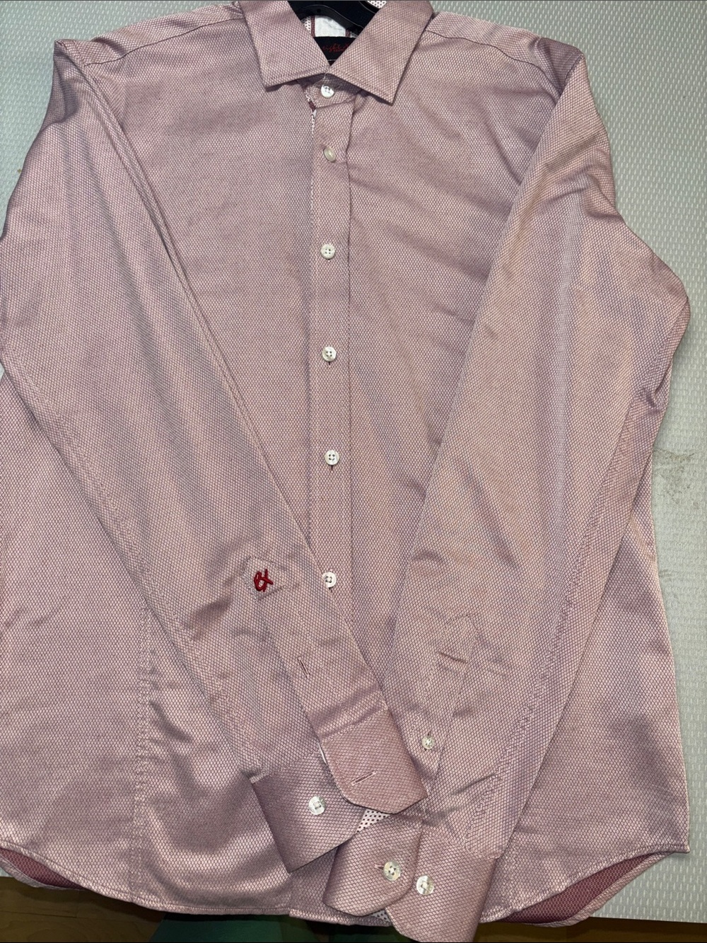 Eight X Premium- Men's Long-Sleeve Dress Shirt in Light Red Slim Fit Large